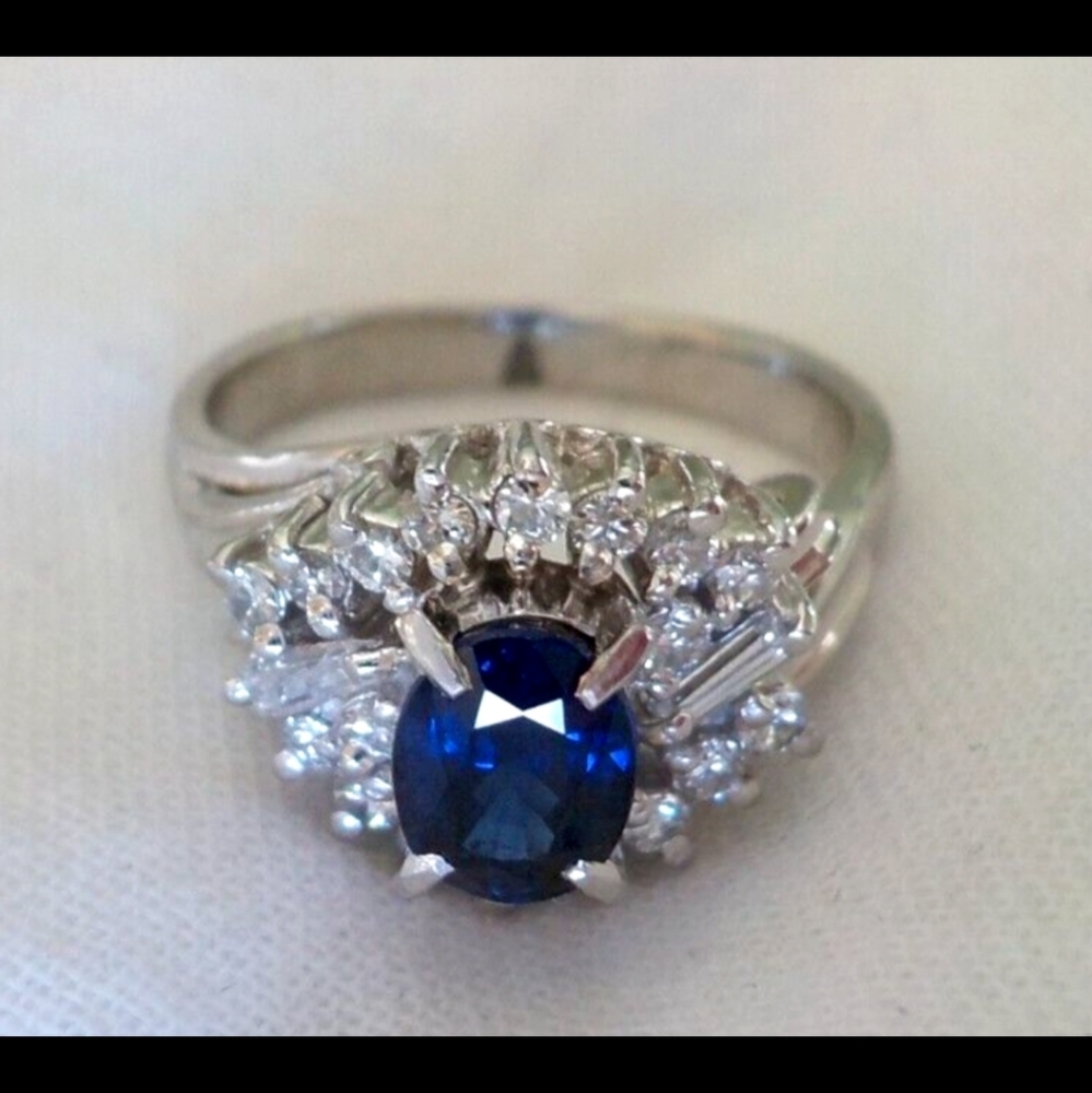 Platinum Royal Blue Genuine Sapphire Diamond Ring I